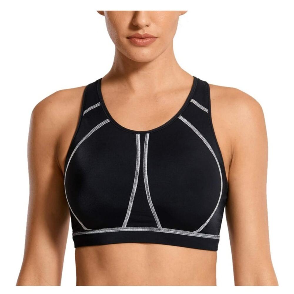 SYROKAN High Support Full Coverage High Neck Sports Black Size 32DD NEW A180 GYM